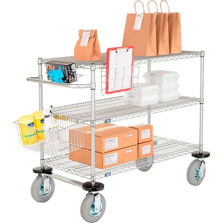 Nexel Chrome Curbside Cart w/3 Shelves & Pneumatic Casters, 1200 Ib, 60L x 24W x 43H CS24603CP